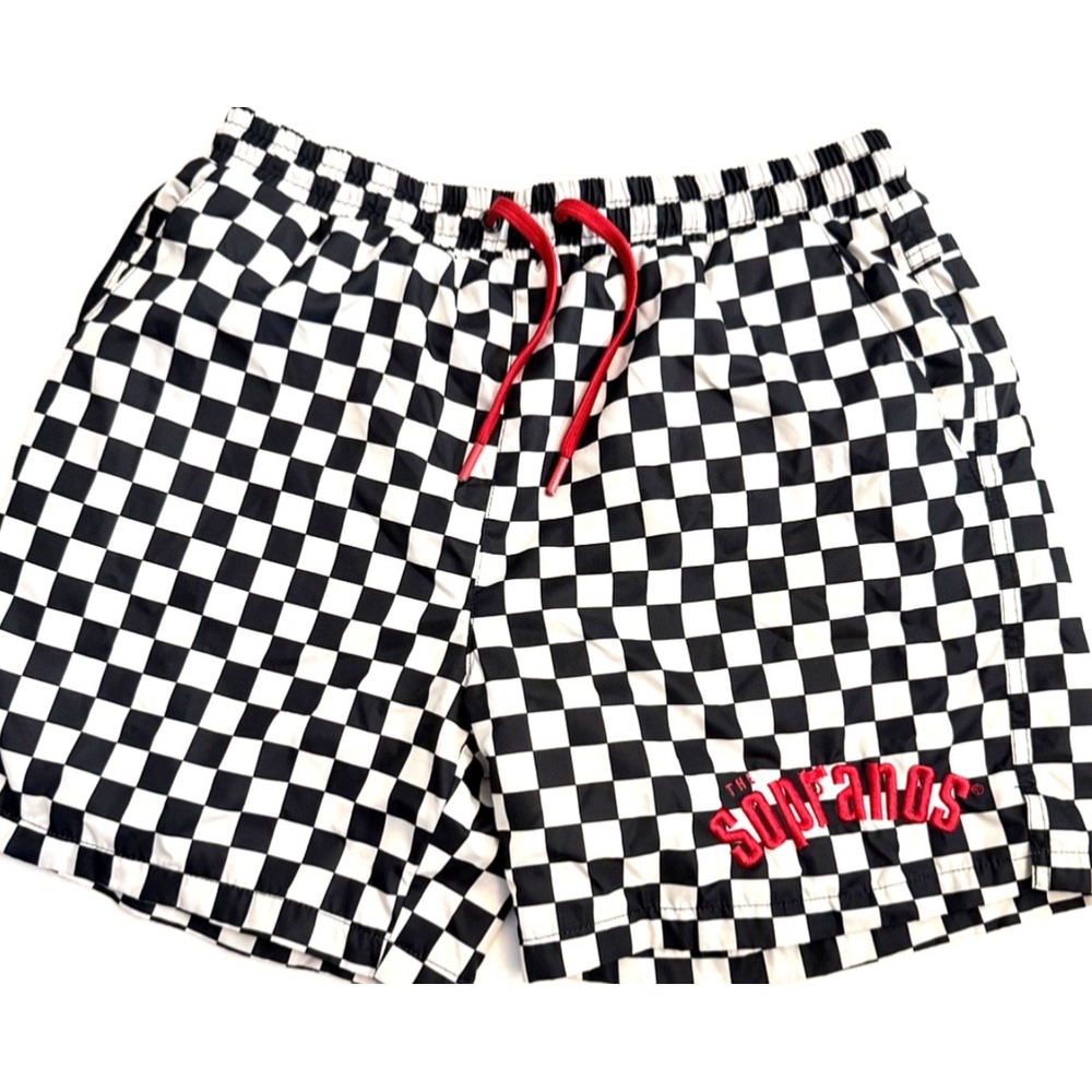 The Sopranos HBO Swim Trunks Checkered Black White Satriale's Size L